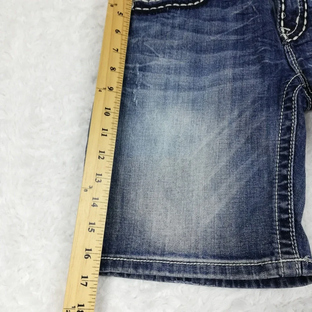 Miss Me Womens Shorts Boyfriend Blue Denim Flap Pocket Stone Wash 25